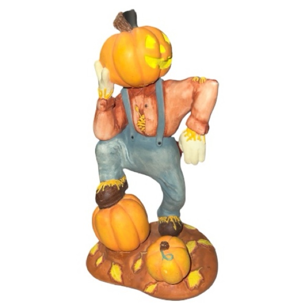 Charming Pumpkin Scarecrow Figurine - Orange and Blue